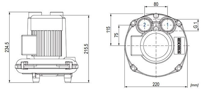 Габаритные размеры (чертеж) Becker SV 1.50/3 1F